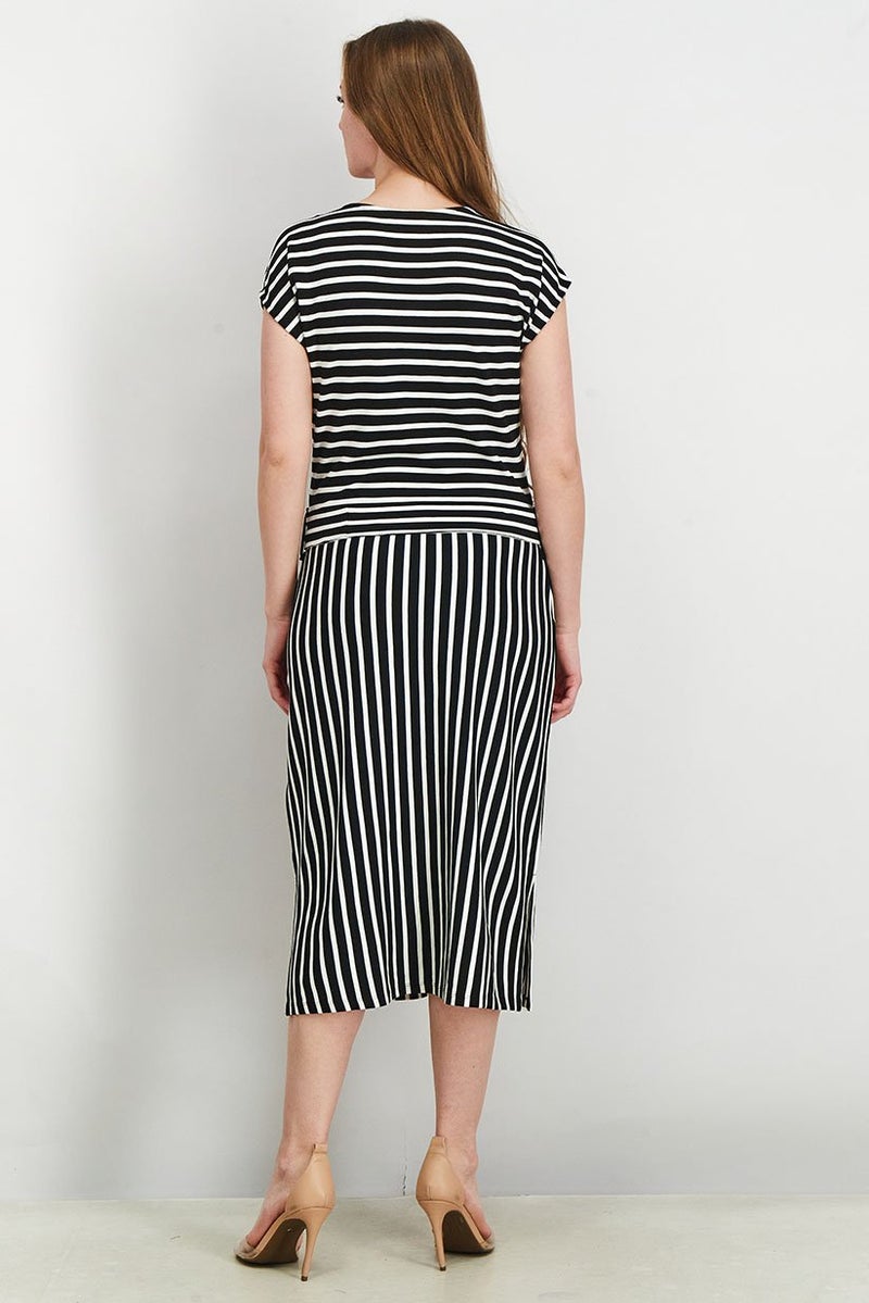 ESPRIT Women Tie Waist Stripe Midi Dress, Black - Image 3